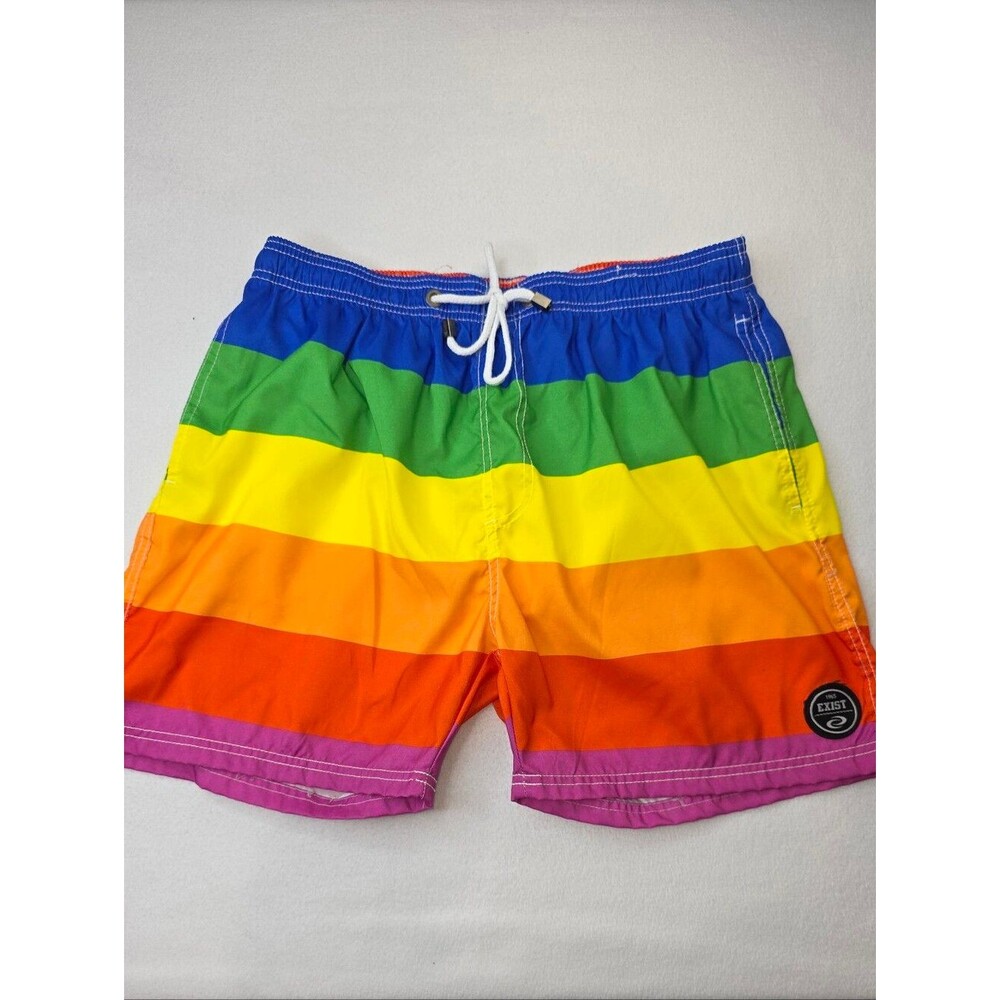 Exist Swim Men's Rainbow Striped Swim Trunks Size XL Pride Gay NWOT B-3872